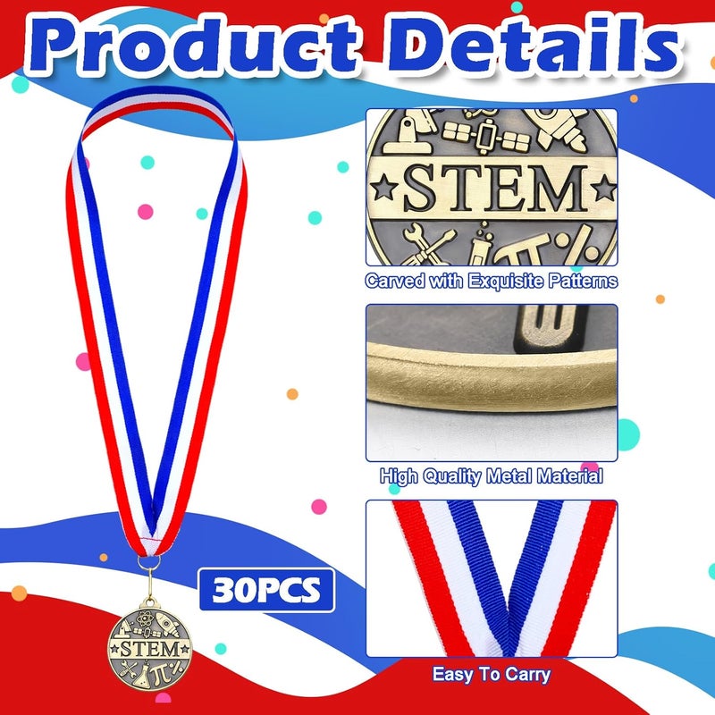 Quelay 30 Pcs 2'' Award Medals Bulk Gold Winner Medals with Neck Ribbons Metal Trophy Award Prize Gift for Tournaments, Competitions, Party, Kids and Adults - Image 3